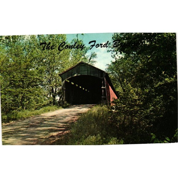 The Conley Ford Covered Bridge Postcard Big Raccoon Creek Bridgeton Indiana Vint - Picture 1 of 2